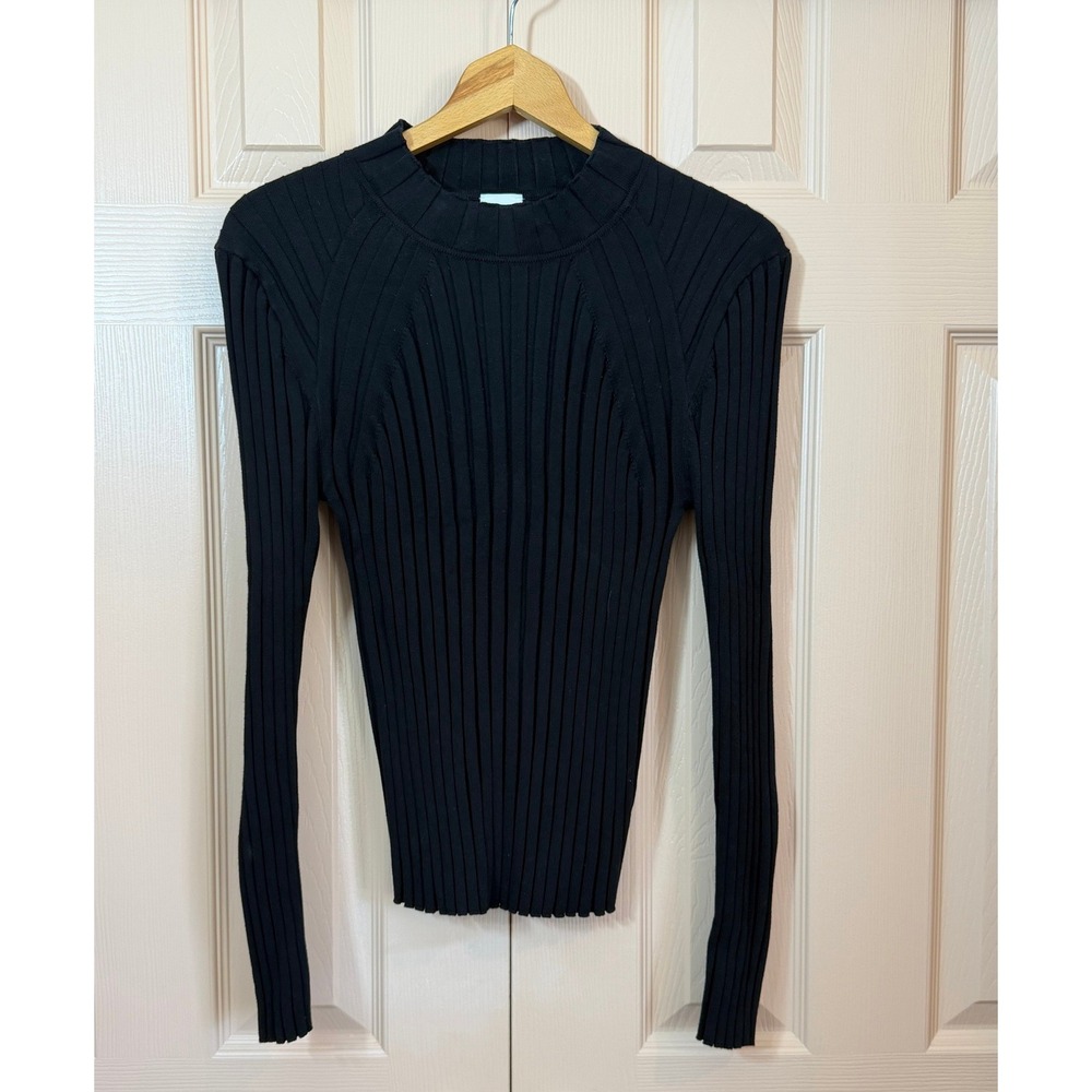 Ribbed Mock Neck Sweater Black Cabi Contour Turtleneck 4469 Long Sleeve Size L